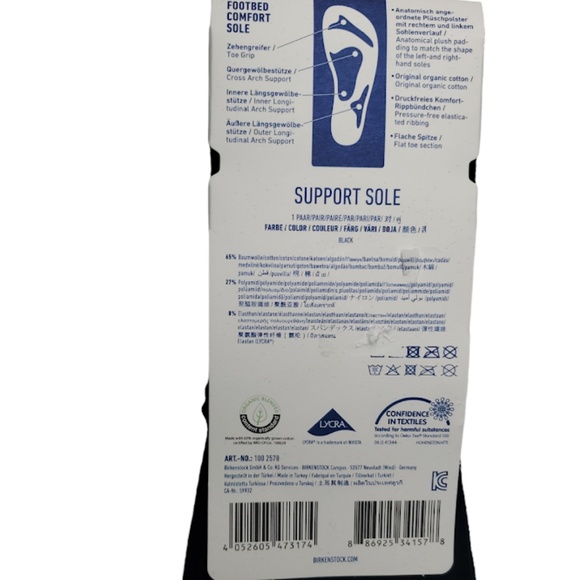 BIRKENSTOCK MENS BLACK COTTON POLY ELASTANE FOOTBED COMFORT SOLE SOCKS US M6-M8 - Picture 7 of 7